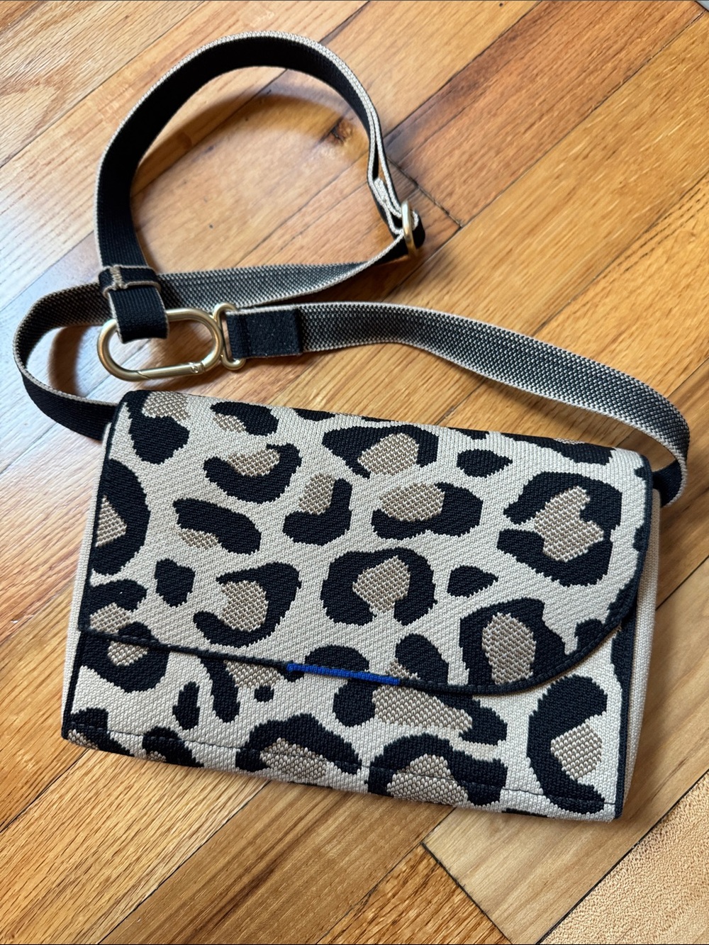 Rothy’s Brand Leopard Print Crossbody Belt Bag in Beige and Black